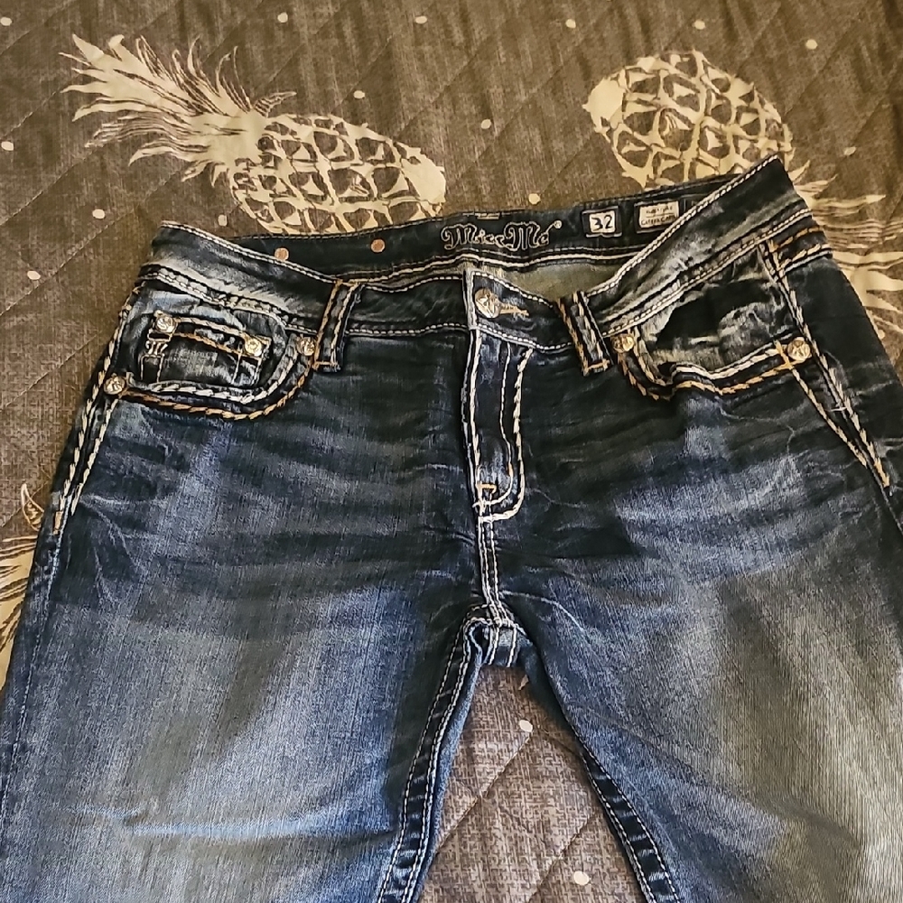 Miss Me Blue Boyfriend Jeans with Decorative Stitching